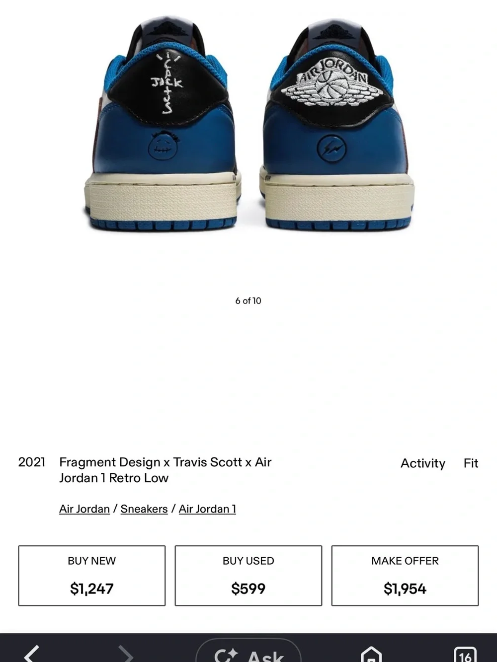 Jordan Low Retro Sneakers in White, Black, Blue & Cream